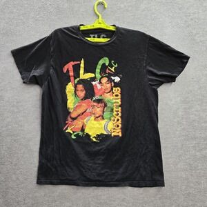 TLC Men Shirt LARGE Black Graphic Print Band Members Tee Logo Short Sleeve
